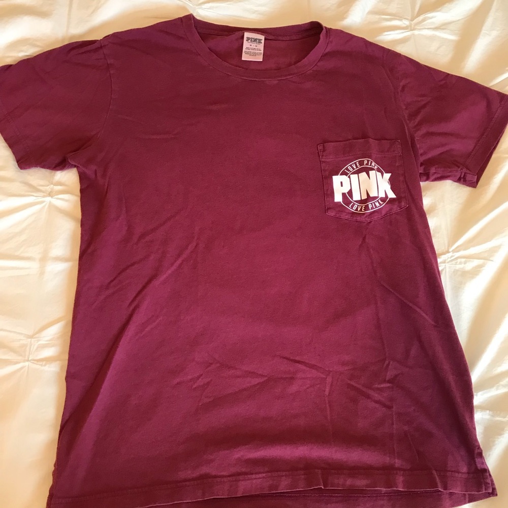 VS Pink Maroon Oversized Campus T-shirts in Maroon